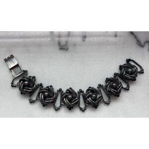 Vtg Victorian metal bracelet Steampunk Goth Grunge black silver tone 7" w Clasp